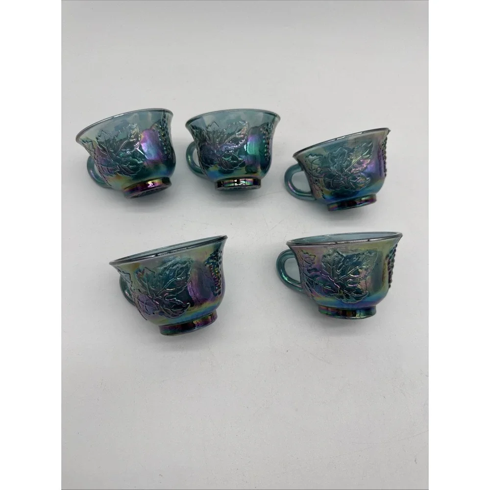 Vintage Carnival Glass Harvest Grape Design Tea Cups Set of 5